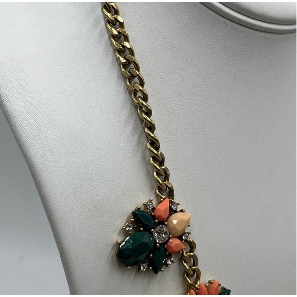J. Crew Rhinestone Peach Green Salmon‎ Gold Tone Chain Statement Necklace New - Picture 8 of 12